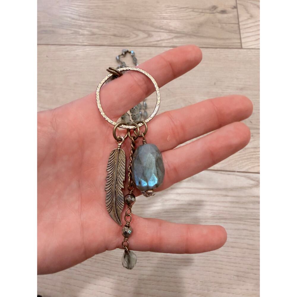 Long Crystal Necklace Handmade with Labradorite Pendant